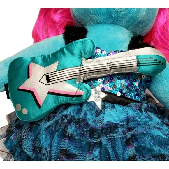 Build A Bear Honey Girl Viv Guitar Cat Kitten Blue Plush Rockstar Outfit HG 22" - Picture 10 of 12